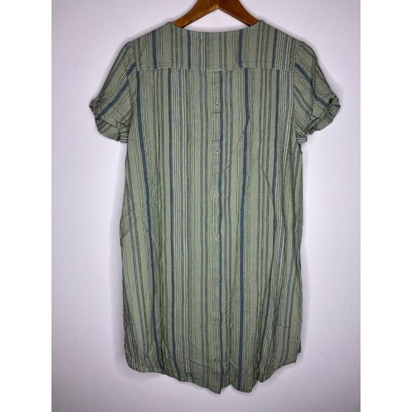 Cloth and Stone Size Medium Linen Blend Shift Dress Green Button Back Short - Picture 8 of 12